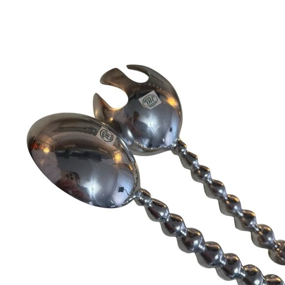 Vintage Pewter Armetale Serving Bowl and Utensils Pearled Edge - Picture 2 of 6